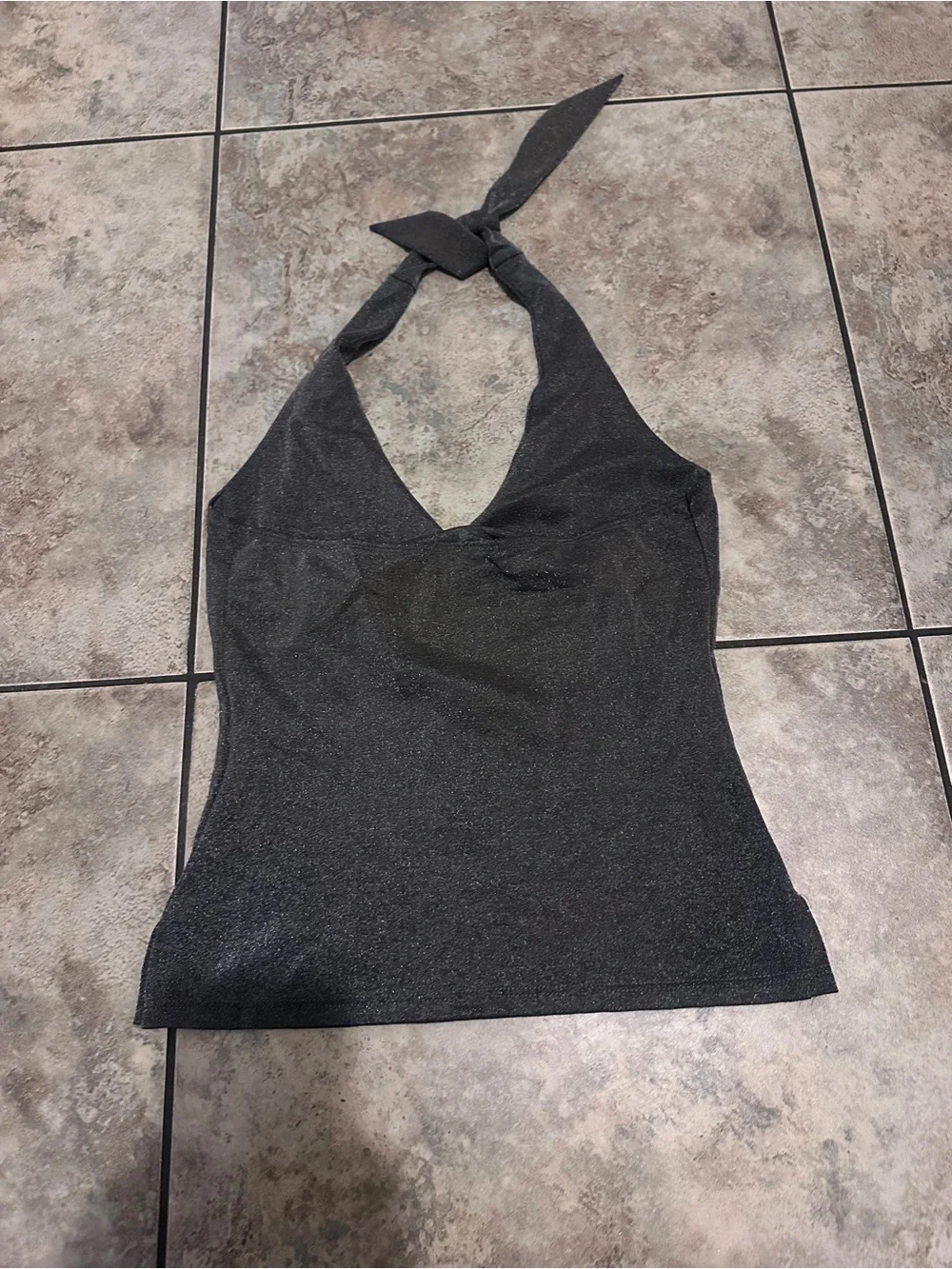 Vintage Hot Kiss Metallic Gray Halter Top